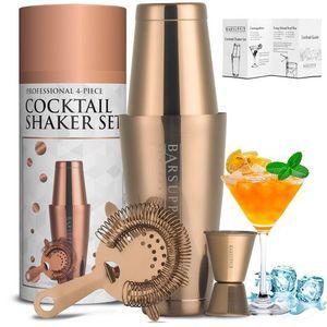 Professional Boston Cocktail Shaker | 4-Piece Bar Set | Stainless Steel |Copper